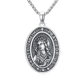 Cargari St Saint Elizabeth of Hungary Medal for Men 925 Sterling Silver Medalla De San Elias Pendant Necklace Protection Jewelry Religious Gifts