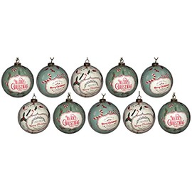 H&S Collection 10 x Vintage Inspired Teal 'Candy Cane' Christmas Tree Baubles Decorations