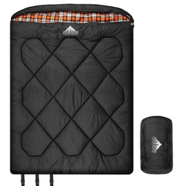AGEMORE 0 Degree Double Sleeping Bag for Adults,Cotton Flannel Lined 2 Person Cold Weather Queen Size Sleeping Bag, Double Wide Warm Sleeping Bag for Family Winter Camping Or RV Traveling