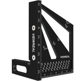 ViewReal Multi-Angle Measuring Ruler,3D Woodworking Square, 22.5-90 Degree Aluminum Alloy Protractor for Precision Carpentry, Engineering & DIY Projects, Laser Etched, Durable, Portable - Black