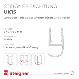 STEIGNER Shower Seal 30cm Glass Thickness 5/6/7/8mm Pre Curved PVC Replacement Seal for Round Shower UK15