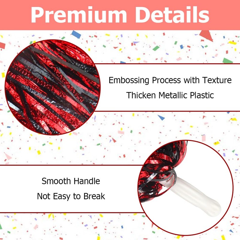 Hooshing 24PCS Black and Red Pom Poms Cheerleading Fluffy Metallic