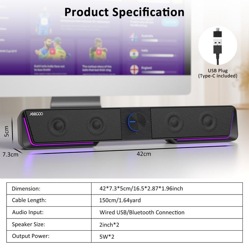 Jeecoo A40 PC Speakers Computer Sound Bar for Desktop Monitor