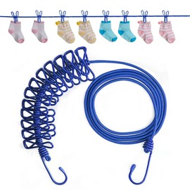 Elastic Travel Clothesline, Portable Clothes Line with 12 Clothes Clips, Clothes Line for Indoor Laundry Drying Line & Outdoor Camping Accessories(Blue)