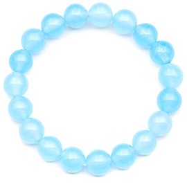 ElisaJewelryArt - Natural Angelite Beaded Bracelet Genuine Gemstone Calming Stone Crystal Stretch Bracelet Unisex Adjustable Bracelet (Women, Angelite)