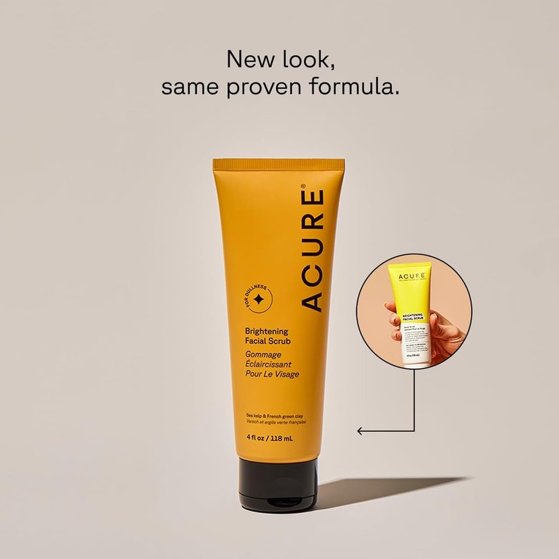 Acure Brightening Facial Scrub - Exfoliating Face Wash, Gentle Daily