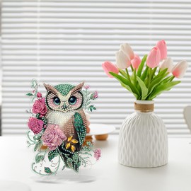 Owl Diamond Painting Desktop Ornament, 5D Diamond Art Kit for Adults, Crystal Diamond Gem Art Tabletop Ornaments Double Sided, Stand Up Diamonds Painting Crafts for Home Decor, Box Package
