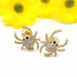 JEYFEL XOIA PREMIUM 18K Gold Plated CZ Black eyes Spider Small Stud Earrings. Unique Cute