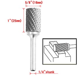 KangTeer Tungsten Carbide Burr 1/4" Shank 5/8" Tip Cylinder Shape Double Cut Rotary File Cutting Burrs Tool Die Grinder Bits for Wood Metal Iron Steel ((1/4x16mm) A)
