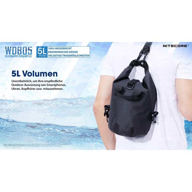 Nitecore Waterproof Backpack WDB05 - Black Dry Bag - IPX5-5