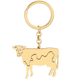 DOWAY Cute Milk Cow Keychain 18K Gold Plated Stainless Steel Cows Jewelry Gifts for Women Girls Decor Car Accessories Charms, Gold Plated, W2L2