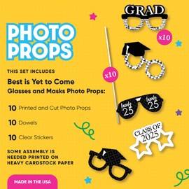 Big Dot of Happiness 2024 Black and White Graduation Glasses - Paper Card Stock Party Photo Booth Props Kit - 10 Count