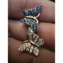 Unbranded 585 14K RG Rose Gold Stamped Blue Crystal Charming Butterflies Size 7 Ring