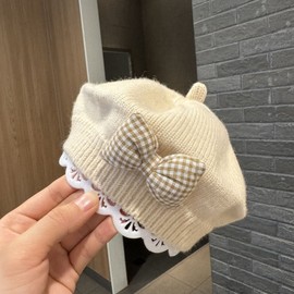 Newborn & Toddler Girls' Knitted Beret Hat - Autumn/Winter Style (Ages 8 Months - 4 Years, Head Circumference 46cm) 51cm/Beige Bow Beret 15ea