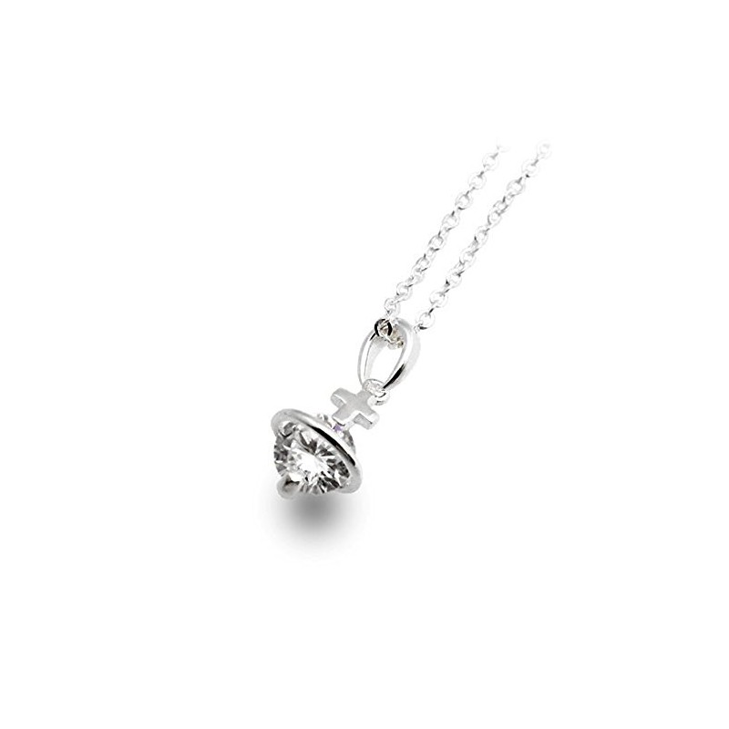 Pendant Necklace with Zirconia on Saturn Inspired Cross Silver Gold,