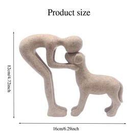 Will Art Museum Human and Dog Statue Decoration, Cute Pet Sculpture Home Decor Tabletop Ornament Figurines Office Living Room Bedroom Home, for Dog Lovers Friends Family Decoration, Sandstone Color