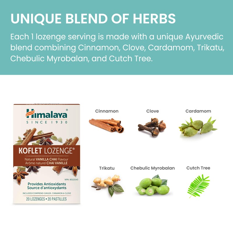 Himalaya Koflet Lozenges, Vanilla Chai Flavor, Provides Antioxidants, Includes Ginger,