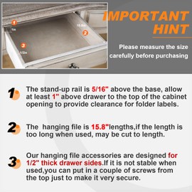 Tenare 4 Pieces Hanging File Rails PVC Black File Rails Hanging System Keeping Your Folders Neat and Organized(1/2 Inch Drawer Sides 15.8 Inch Long)