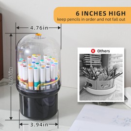 Egilite 360-Degree Rotating Colored Pencil Holder with Lid, Pencil Organizer Holds 100 long Pencils with 7 Slots for Desk, Caddy Art Supply Organizer (Black)