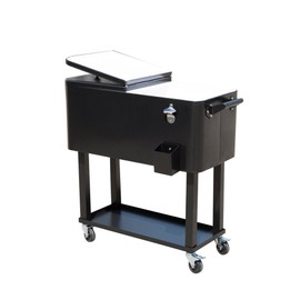 Tenive 80-Quart Rolling Deck Cooler Insulated Patio Cart Metal Insulated Cabinet Cart- Black