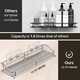 Orimade Bathroom Shelf Organizer Shower Caddy Storage Kitchen Rack with Traceless Transparent Adhesive No Drilling SUS304 Stainless Steel, 15.75 inch, Silver