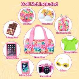 deAO Puppenkleidung Farbige Herzen Outfits für Baby Puppen 35-43 cm, 10 Stück Puppen Zubehör mit Bluse, Hosen, Hut, Schuhe, Handtasche, Tablet, Smartphone für Neugeborene Babypuppen (No Puppen)