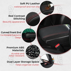 GSTP Center Console Armrest Compatible with Scion xB Toyota bB 2004 2005 2006 with 7 USB Port Cup Holder Double Layer Organizer Storage Box (Black with Red Line)