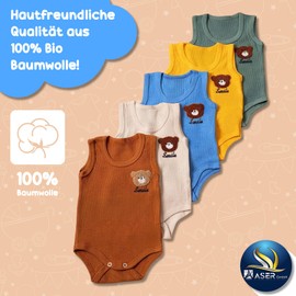 ASERON Short Sleeve Baby Bodysuit 0-24 Months Made of 100% Organic Cotton - Unisex for Boys & Girls - Soft Baby Bodysuit Newborn - Breathable Romper - Skin-friendly Bodysuits Baby Summer Short Sleeve