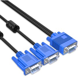 tunghey VGA Splitter Cable Dual Monitor Y Adapter Video Cord 1 Male to 2 Male Screen Duplication Support 1080P Full HD for projectors, HDTVs, Monitors 1.8M