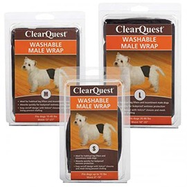ClearQuest Washable Male Dog Wraps, Reusable, Leakproof Wetness Protection - Large, Black