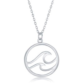Beaux Bijoux 925 Sterling Silver High Polish Waves Design Round 18’’ Pendant Necklace Jewelry for Ocean Lovers, Women, or Teens Made in Italy