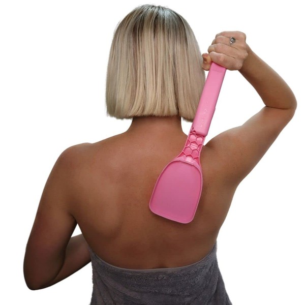 Bakslap - Body Lotion Applicator - Replaceable Sponge Pads (2 Pack) - Extendable Long Handle for Self Back & Body Application (Skin Cream, Suntan, Beauty, Tanning, Medical) (Pink)