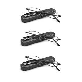 EYE ZOOM 3 Pairs Lightweight Portable Metal Reading Glasses with Pocket Case for Men Women, Black, +1.25 Strength