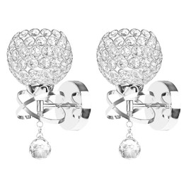 TISLYCO Crystal Wall Sconces Set of Two, Modern Wall Light Sconces Wall Lighting with Hanging Crystal Ball, Wall Mount Lamp Bedside Wall Lamp Silver Sconces Wall Light for Bedroom Living Room Hallway