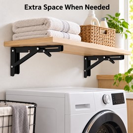 2-Pack 8 Inch Folding Shelf Brackets, Metal Wall Mounted Locking Triangle Supports, Black