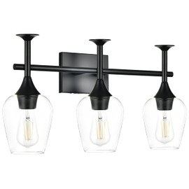 Onesto Lighting Paris Modern Black Bathroom Wall Light Fixtures Over Mirror - 3 Light Bathroom Wall Sconce - Vanity Light with Clear Glass Shade