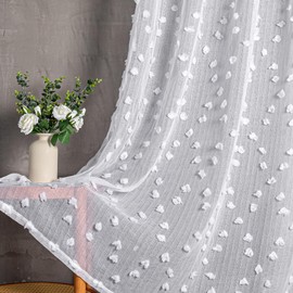 MYSKY HOME Curtain, White, Set of 2 Curtains with Eyelets, Sheer Voile Curtain, Children's Room Curtains, Living Room, Modern Embroidery, Eyelet Curtain, Transparent Decorative Curtain for Bedroom, H
