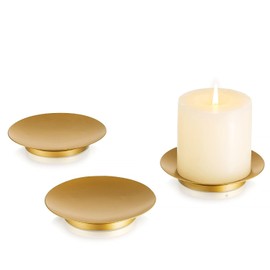 Portavelas con placa de pilar: platos y bandejas doradas para velas de pilar, soporte de pedestal de hierro decorativo para LED y candelitas, decoración del hogar, bodas, mesa, fiesta, juego
