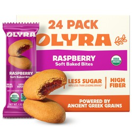 Olyra Raspberry Fruit Bars, Prebiotic High Fiber Snack, Organic Snacks, Healthy Snacks for Adults and Kids, Low Sugar, Vegan, Office Breakfast Bars, USDA Certified Organic, Non GMO (Pack of 24)