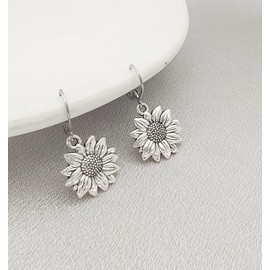 Modpide Sunflower Earrings for Women Vintage Gold Plated Sunflower Leverback Earrings Sunflower Necklace Jewelry Set Birthday Gifts for Women (Antique silver)