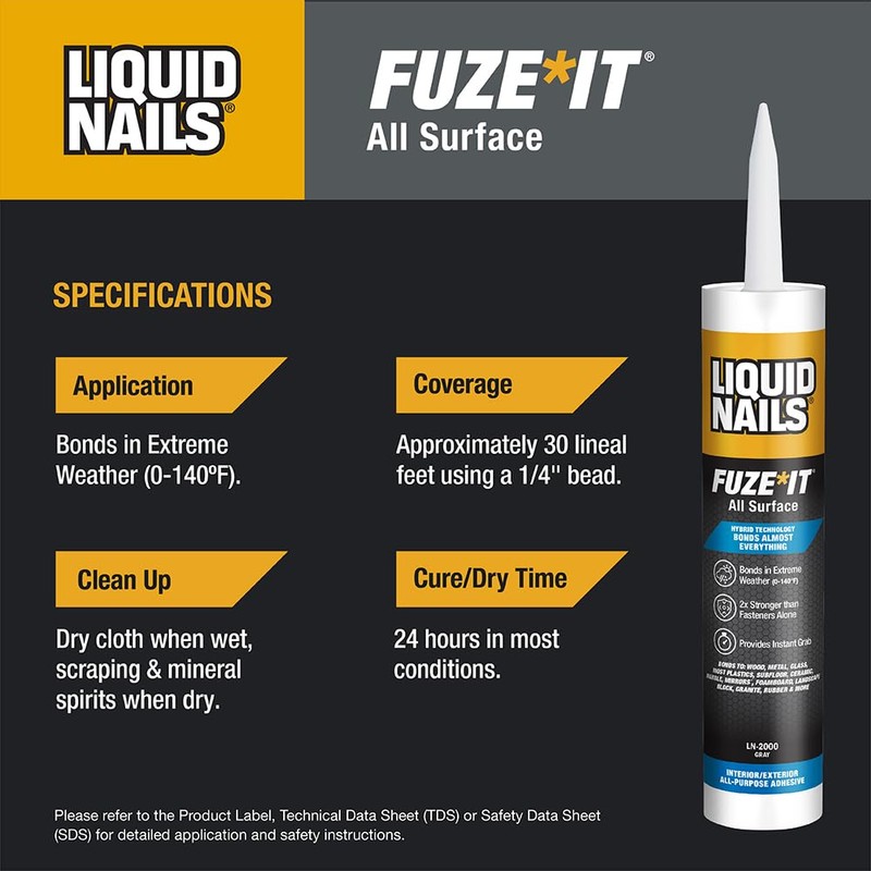 Liquid Nails 56198673380 LN-2000 FuzeIt All Surface Construction Adhesive (9-Ounce)