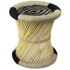 Natural Geo Moray Decorative Handwoven Jute Accent Stool (2, Black/Beige Diamond)
