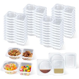 2-Compartment Snack containers with lids, for Salad Dressing, to-go Sauce, Condiments, dips, Meal prep, lunches, Travel, and Outdoor Camping. (40)