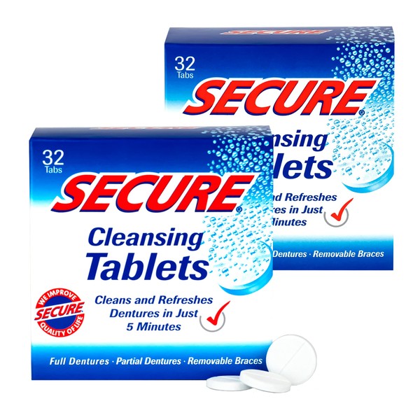 Secure Denture Cleansing Tablets, Cleans and Refreshes, 32 Tabs (Pack of 2)