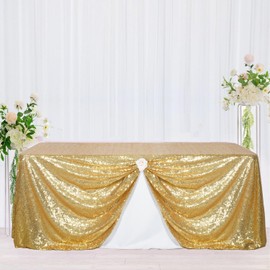 Poise3EHome Gold Sequin Tablecloth 60×102 Inch Rectangle Sparkly Fabric Table Cloth for Birthday Wedding Party Holiday Baby Shower Christmas Decoration