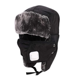 Kids Thermal Trapper Hat Boys Girls Winter Waterproof Bomber Russian Hat Fur Lined Ski Hat Warm Trooper Hat Ushanka Cossack Aviator Hat with Ear Flaps and Detachable Mask for Child Teens Aged 5-15Y