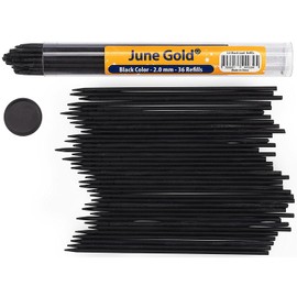 June Gold 36 Black (Raven #108) Colored 2.0 mm (NOT GRAPHITE) Lead Refills, Bold Thickness for Heavy Use, Break Resistant with a Convenient Dispenser