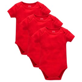 kavkas Short Sleeve Baby Bodysuit Newborn Cotton Vest Soft Undershirts Pack of 3, Red 12-18 Months