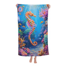VANZEV Seahorse Ocean Beach Towel Microfiber Sand Free Towels for Girls Quick Dry Ultra Absorbent Super Soft Pool Travel Swim Bath Shower Towel 52”x 32”