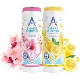 Astonish Shake Fresh Carpet Powder Bundle, 350g Pink Peony & 350 g Lemon Sparkle Odor Eliminator - Pet Safe Vacuum Deodorizer, Dual Scent Home Refresher, Floor Cleaner, Long Lasting Room Fragrance